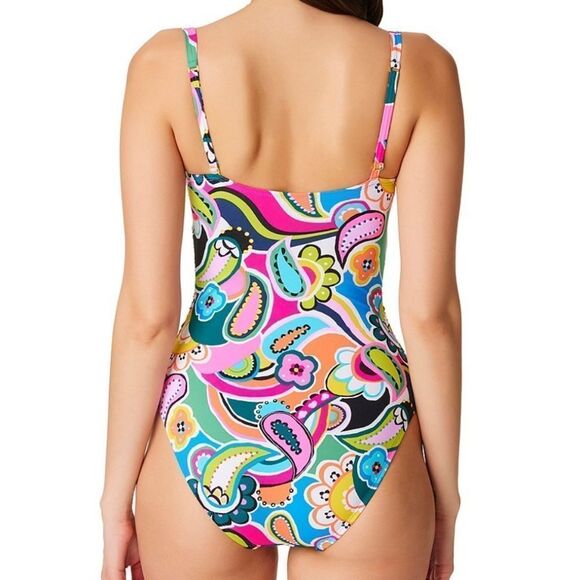 Bleu Rod Beattie Paisley Floral Print Shirred Bandeau One Piece Swimsuit… - Picture 16 of 16